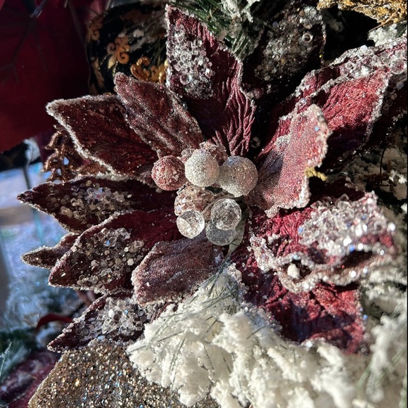 Elegant Copper Burgundy Glam Poinsettia Floral with Crystal Sequin Accents - Picture 6 of 6